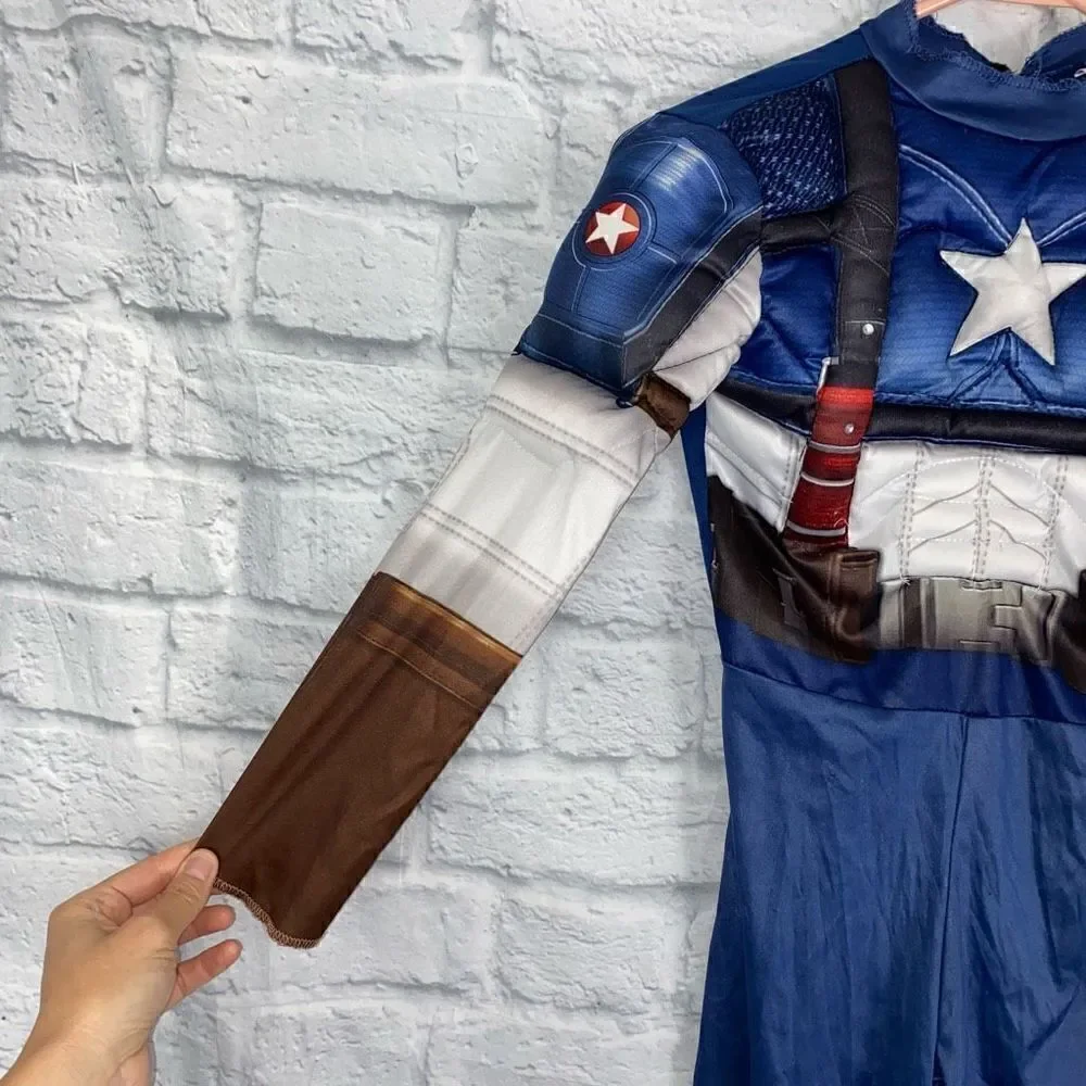 Captain America muscle halloween costume and mask boys M 7-8